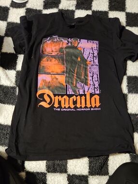 Hot Topic Black Dracula Graphic Tee with Red & Purple Print
